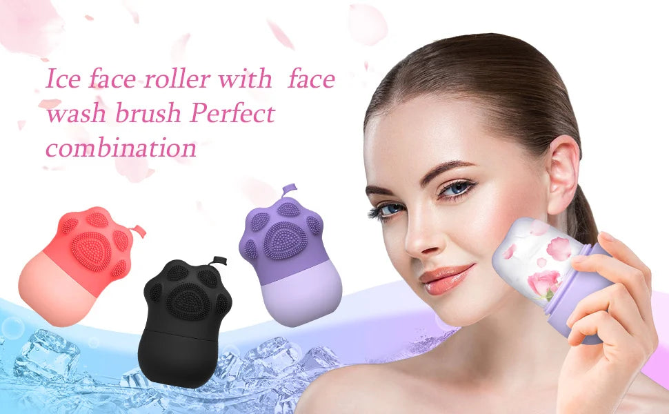 Ice Roller for Face Beauty Ice Roller With Cosmetic Brush Scrubber Mat Pad Cleaning Tool Skin Care Tools Perfect Gift for Women